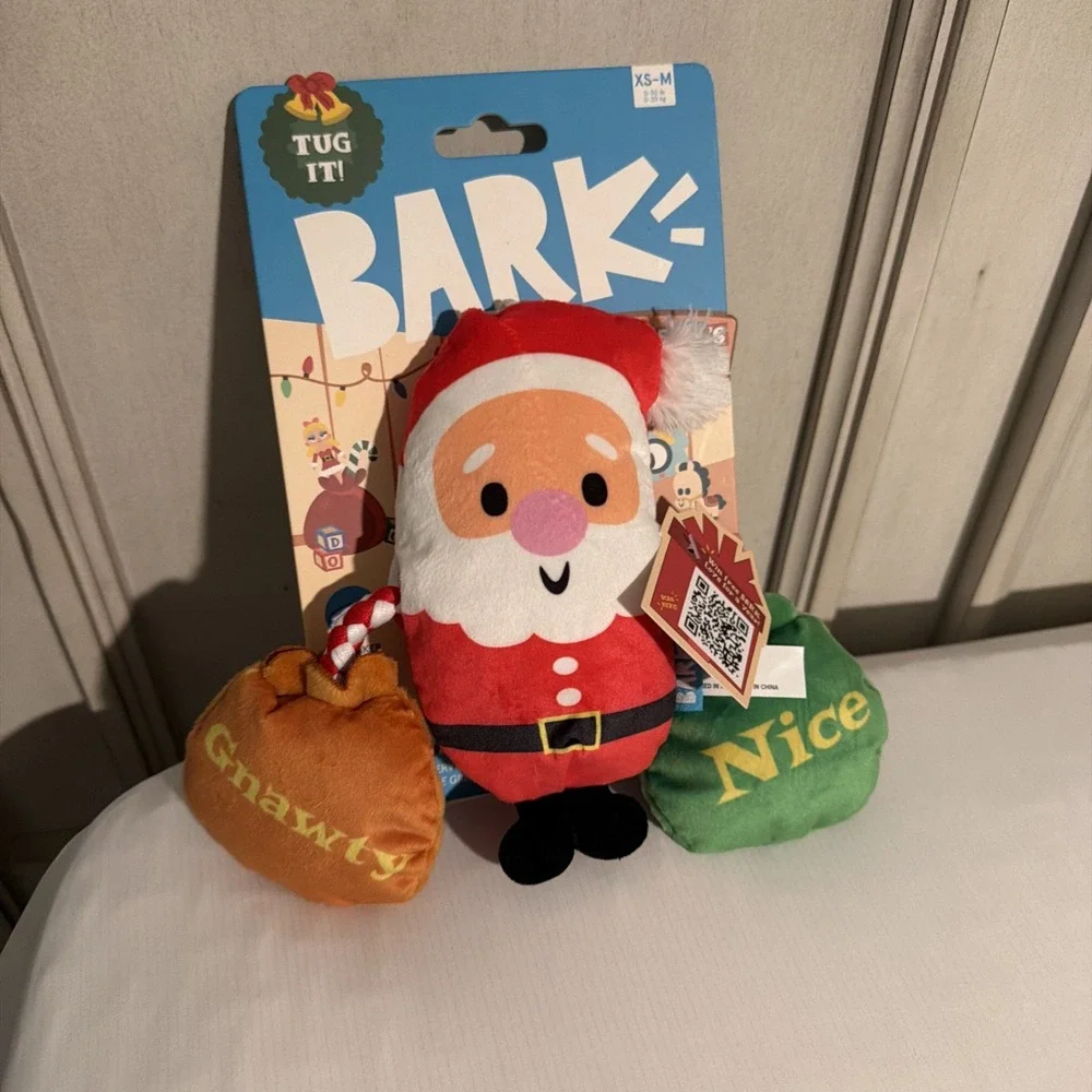 New Bark Box Santa Workchomp Nice Rope Tug Squeaker Dog Toy XS-M Crinkle